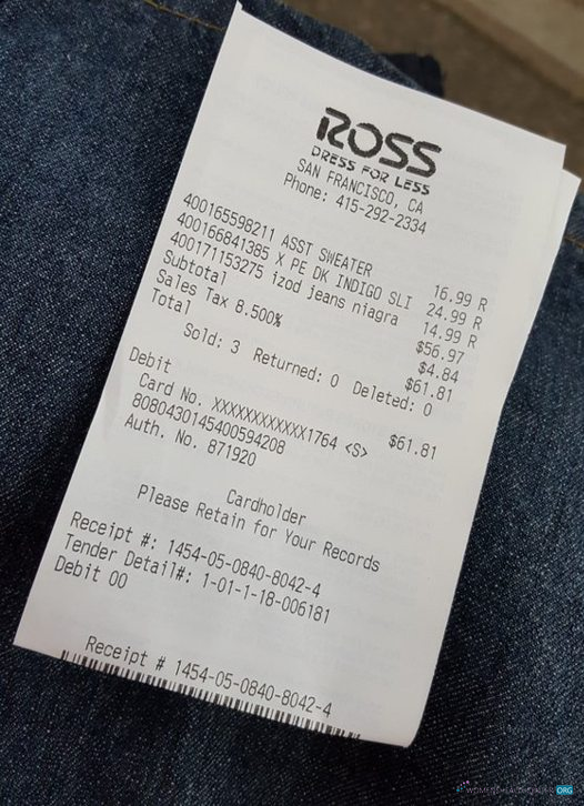 Download Ross store payment receipt Photoshop template